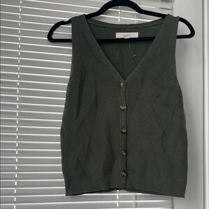 LOFT Green Button-Up Knit Vest